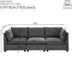 105 Chenille 3-Seater Sofa with 2-Layer Cushions, High-Resiliency Foam