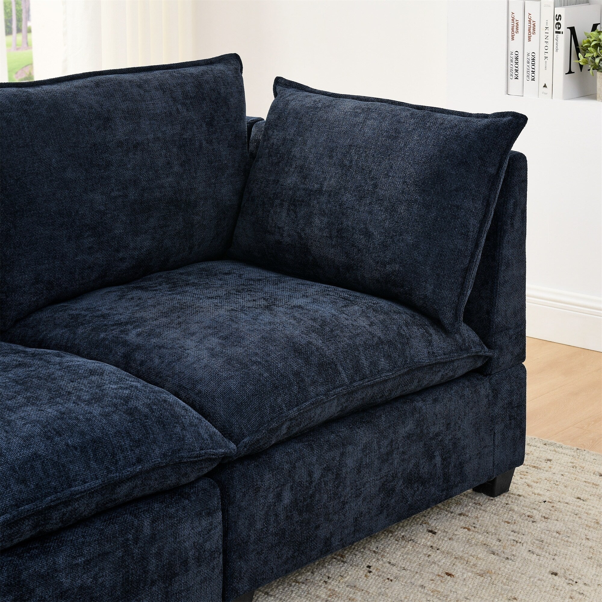 105 Chenille 3-Seater Sofa with 2-Layer Cushions, High-Resiliency Foam