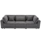 105 Corduroy Upholstered 3-seater Sofa with Removable Back Cushions and 5 Pillows for Living Room