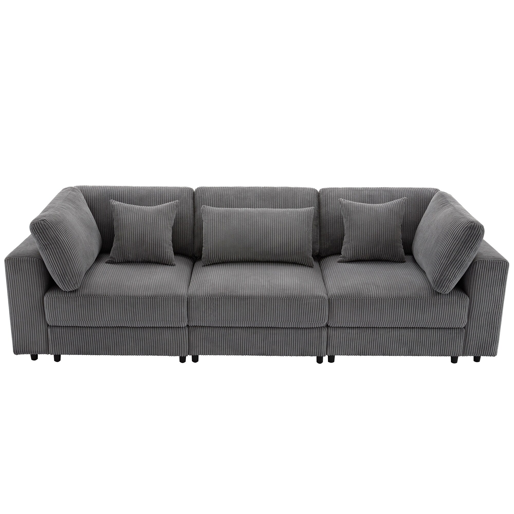 105 Corduroy Upholstered 3-seater Sofa with Removable Back Cushions and 5 Pillows for Living Room