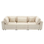 105 Corduroy Upholstered 3-seater Sofa with Removable Back Cushions and 5 Pillows for Living Room