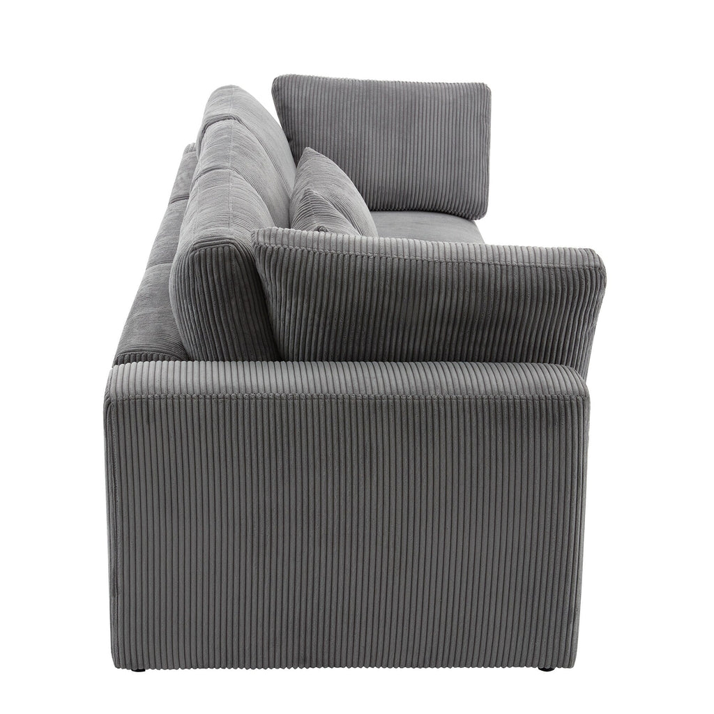 105 Corduroy Upholstered 3-seater Sofa with Removable Back Cushions and 5 Pillows for Living Room