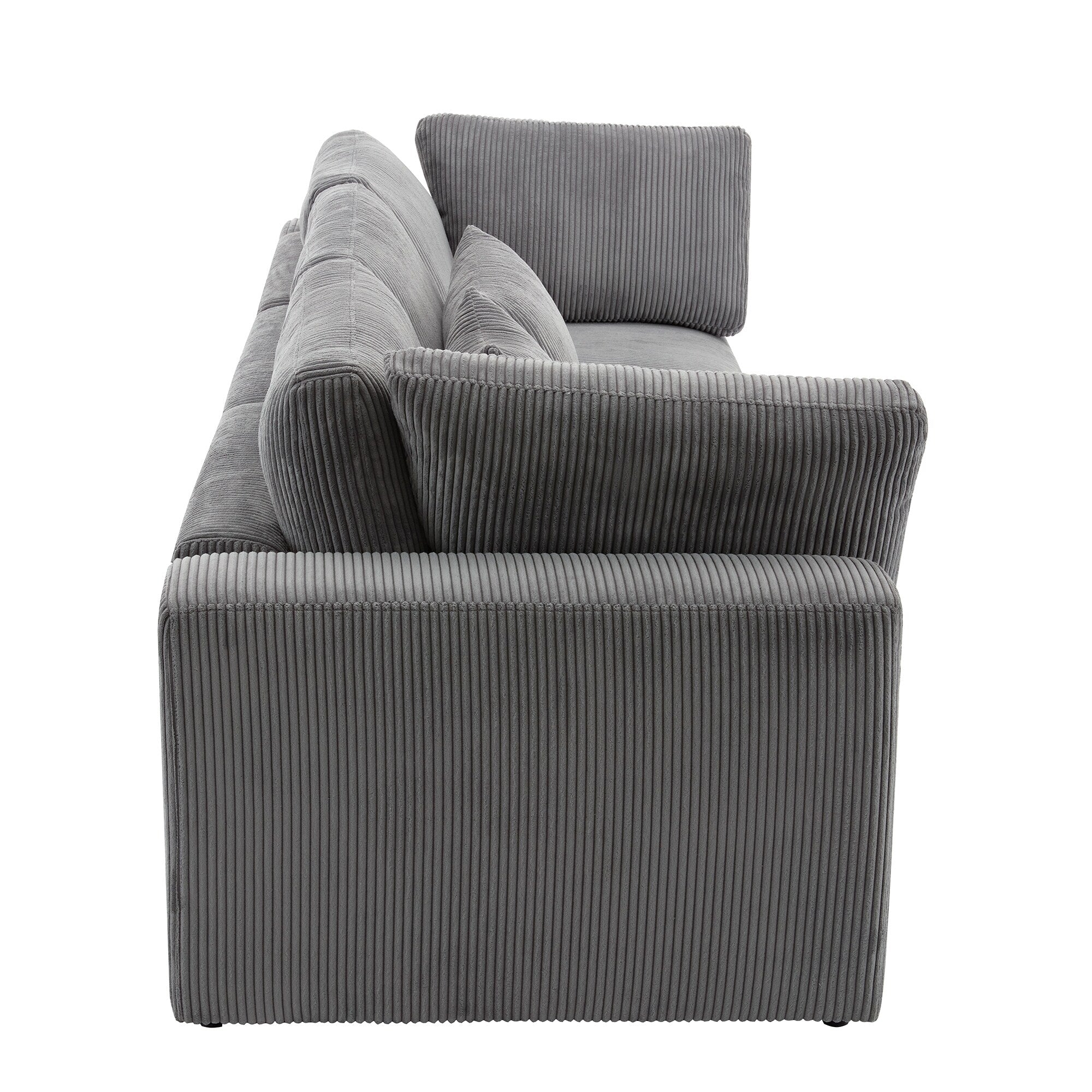 105 Corduroy Upholstered 3-seater Sofa with Removable Back Cushions and 5 Pillows for Living Room