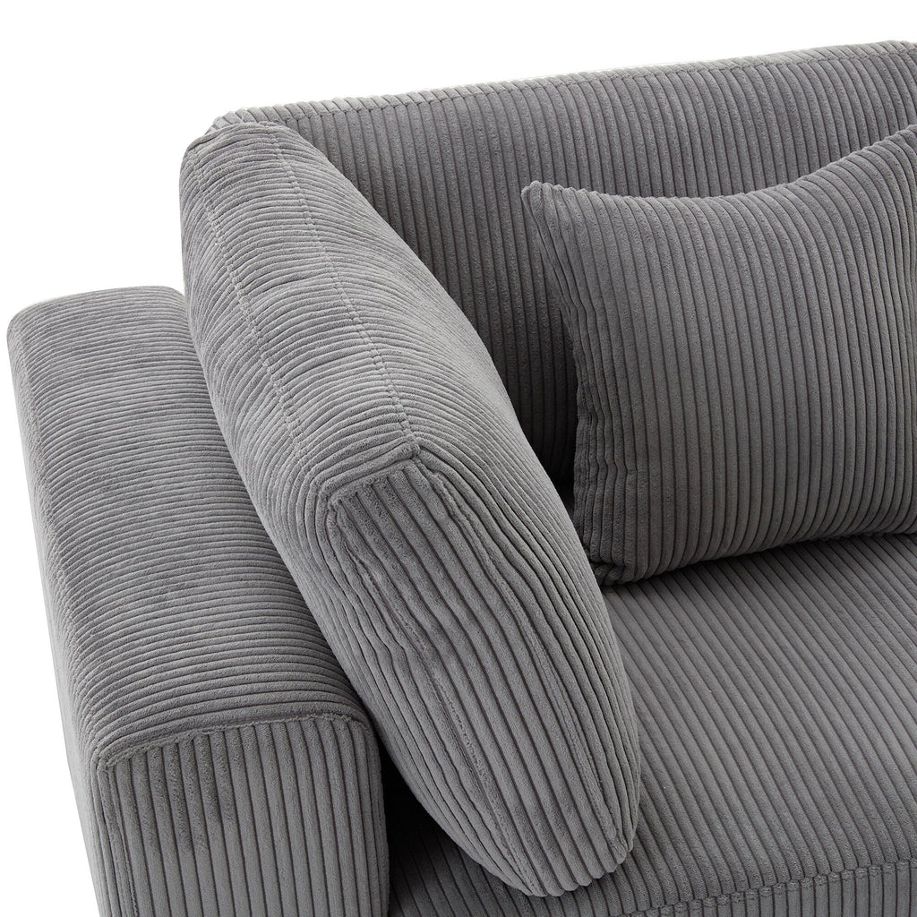 105 Corduroy Upholstered 3-seater Sofa with Removable Back Cushions and 5 Pillows for Living Room
