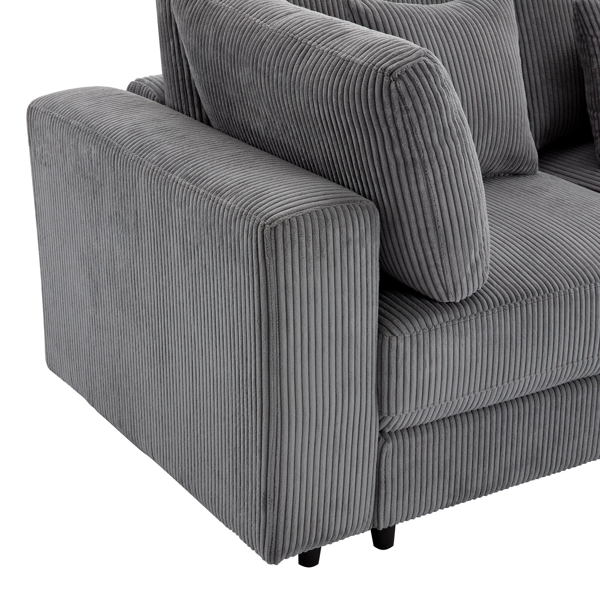 105 Corduroy Upholstered 3-seater Sofa with Removable Back Cushions and 5 Pillows for Living Room