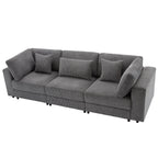 105 Corduroy Upholstered 3-seater Sofa with Removable Back Cushions and 5 Pillows for Living Room