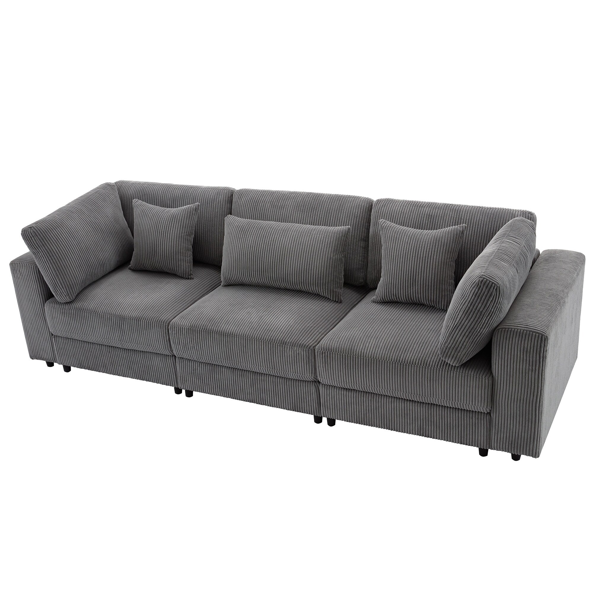 105 Corduroy Upholstered 3-seater Sofa with Removable Back Cushions and 5 Pillows for Living Room