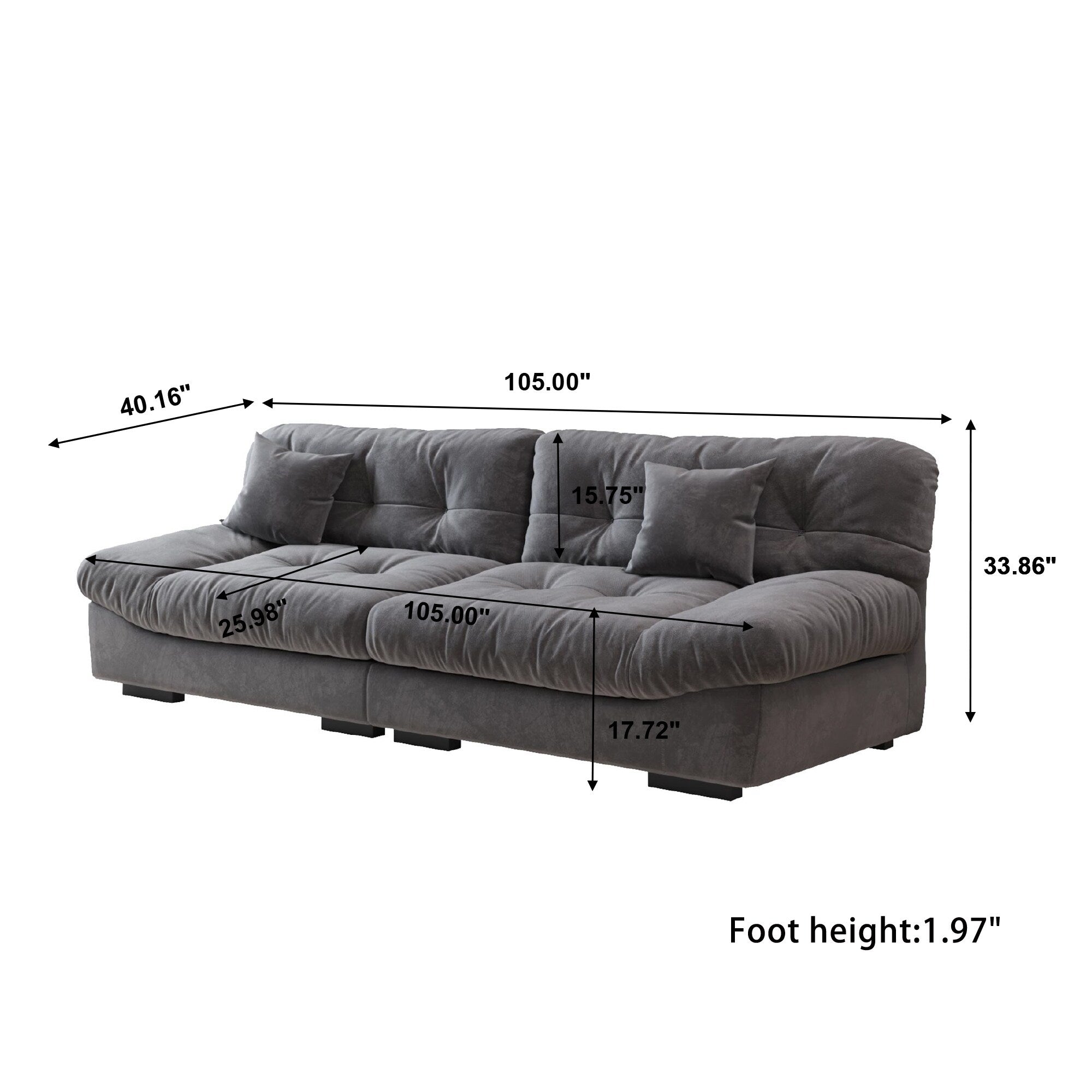 105'' Minimalism Cloud Sofa Loveseat with Two Pillow