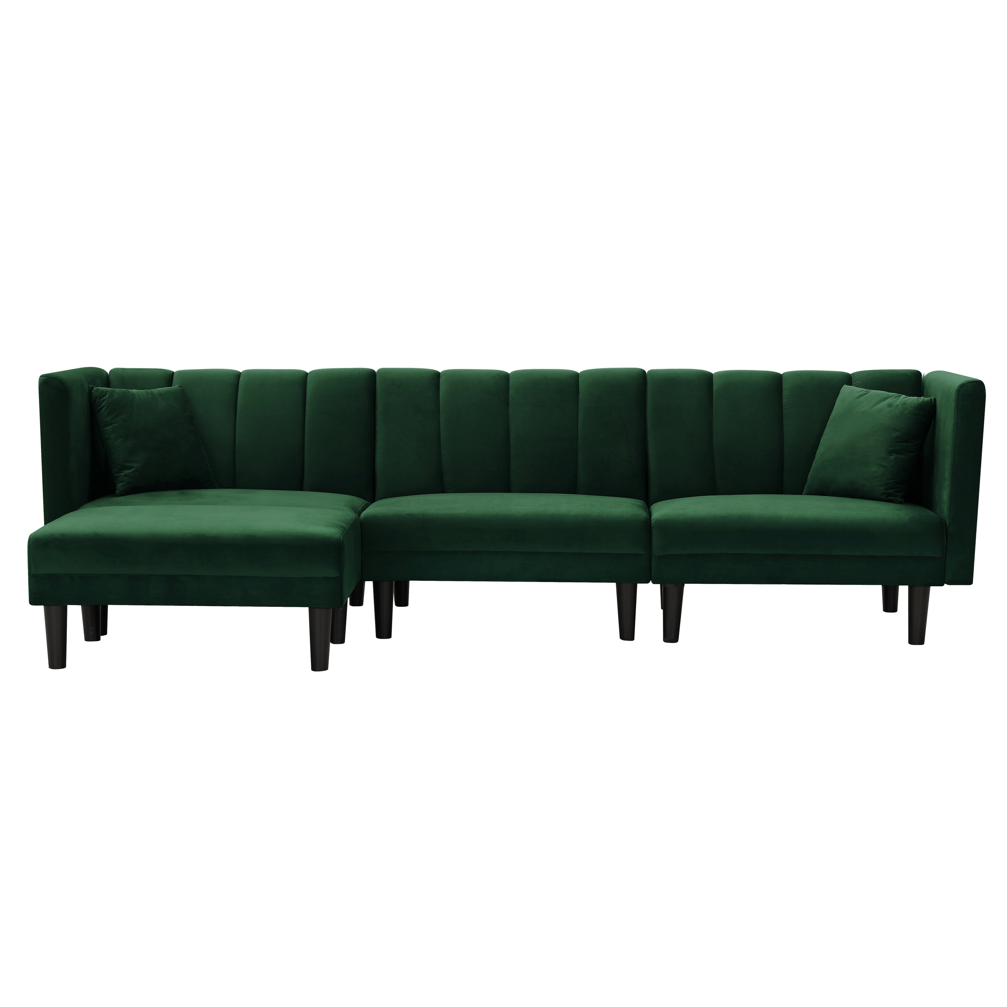 106.7'' Velvet Reversible 3-Seater Sectional Sofa with Convertible Sleeper and 2 Pillows