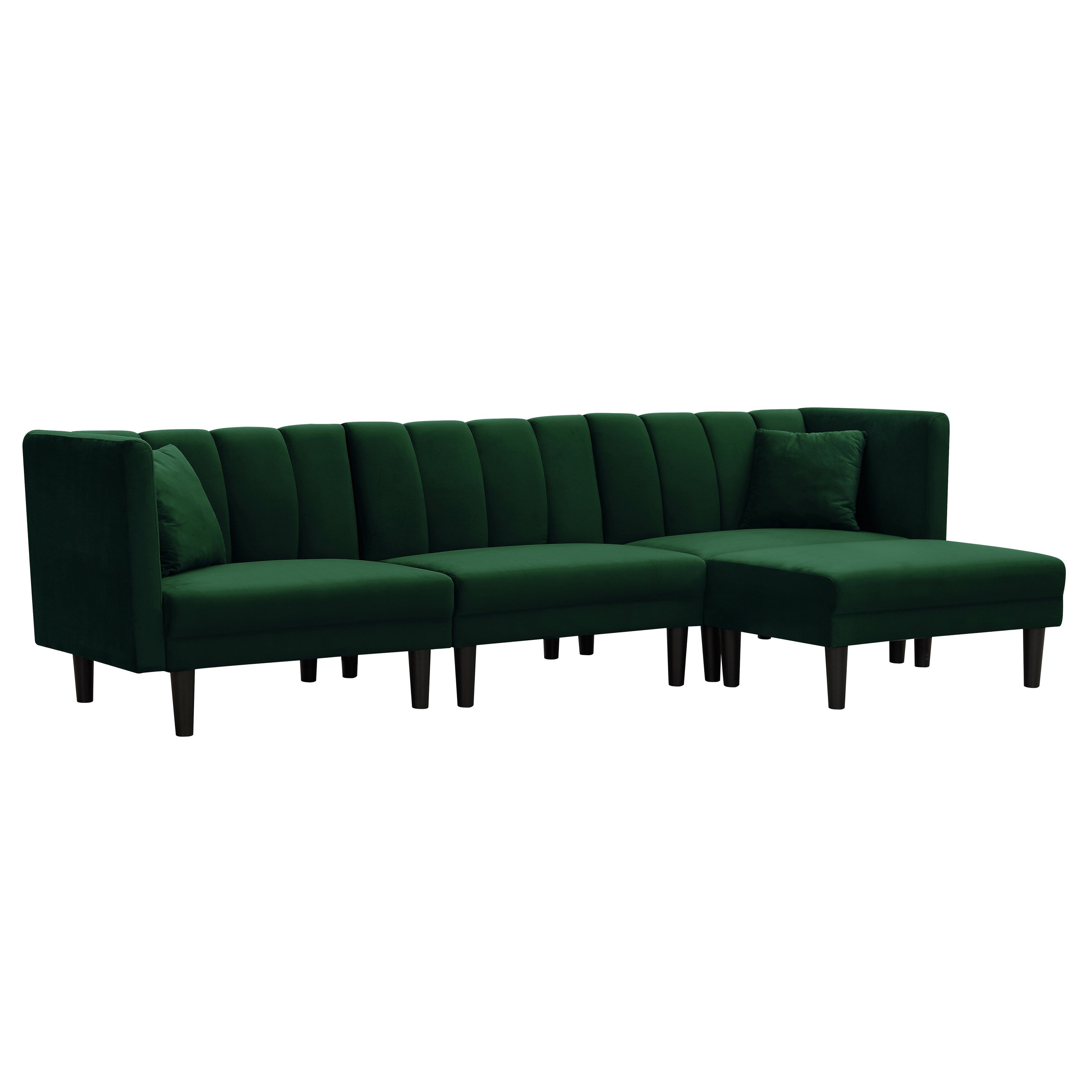 106.7'' Velvet Reversible 3-Seater Sectional Sofa with Convertible Sleeper and 2 Pillows