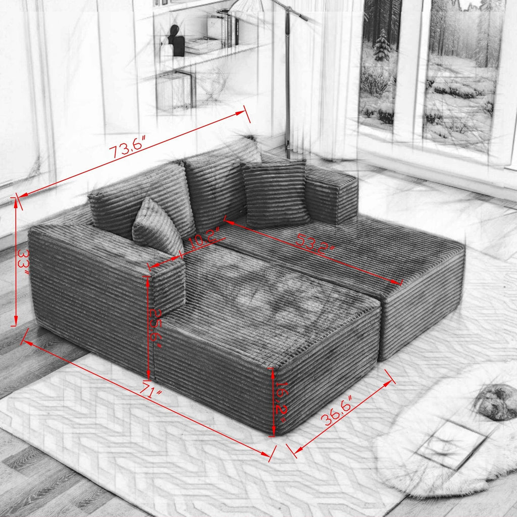 106 Cloud Sectional Couch Double Chaise Lounges,Deep Seat Modern Modular Sofa For Living Room,No Assembly Required