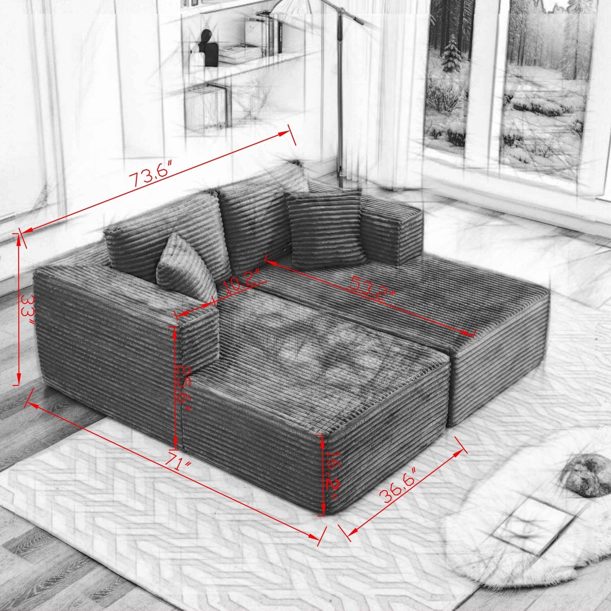 106 Cloud Sectional Couch Double Chaise Lounges,Deep Seat Modern Modular Sofa For Living Room,No Assembly Required