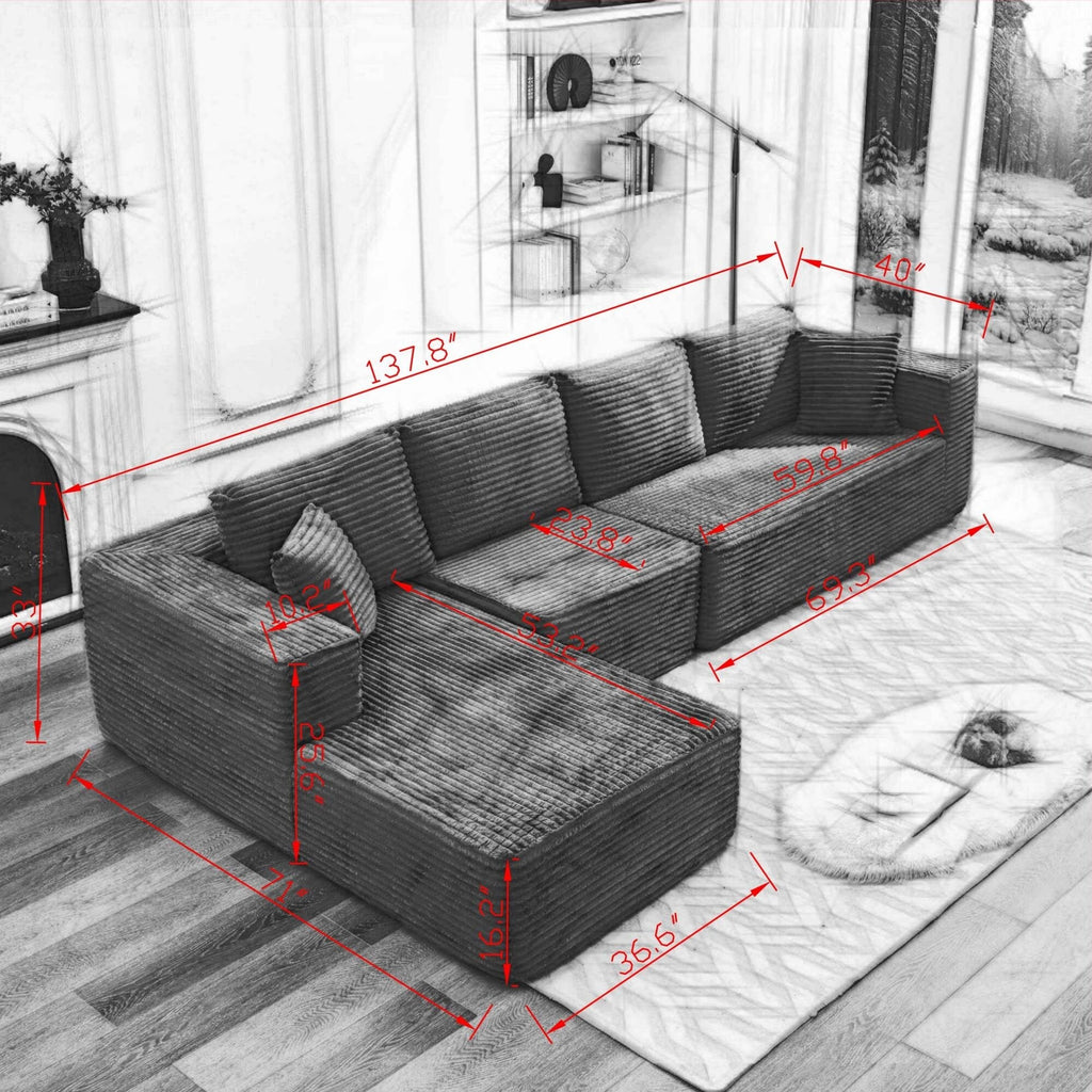 106 Cloud Sectional Couch L-Shape With Left Facing Chaise,Deep Seat Modern Modular Sofa For Living Room,No Assembly Required