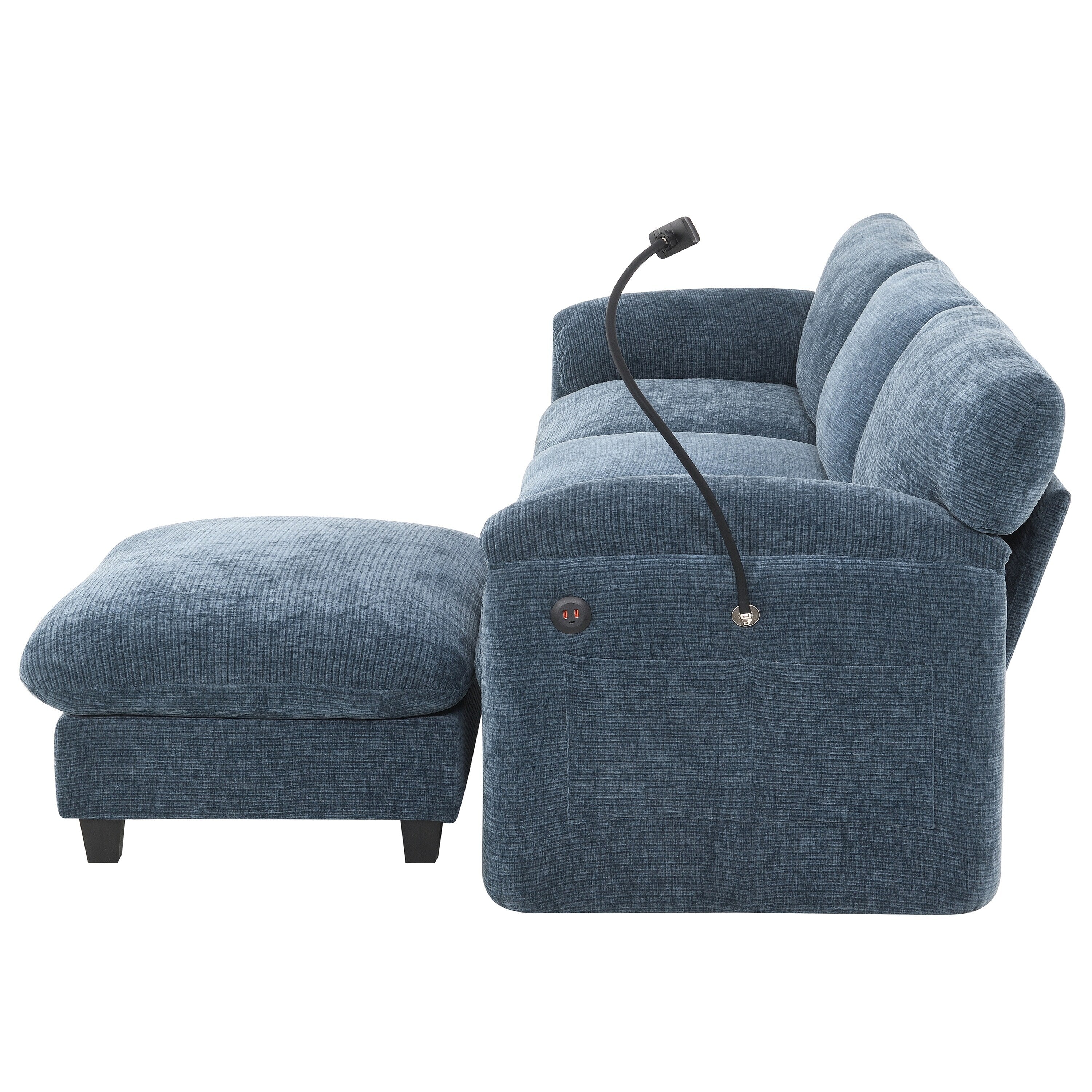 108 Inch Modular Chenille Sectional Sofa with USB and Type-C Ports, Phone Holders, Side Storage Pockets, Movable Ottoman