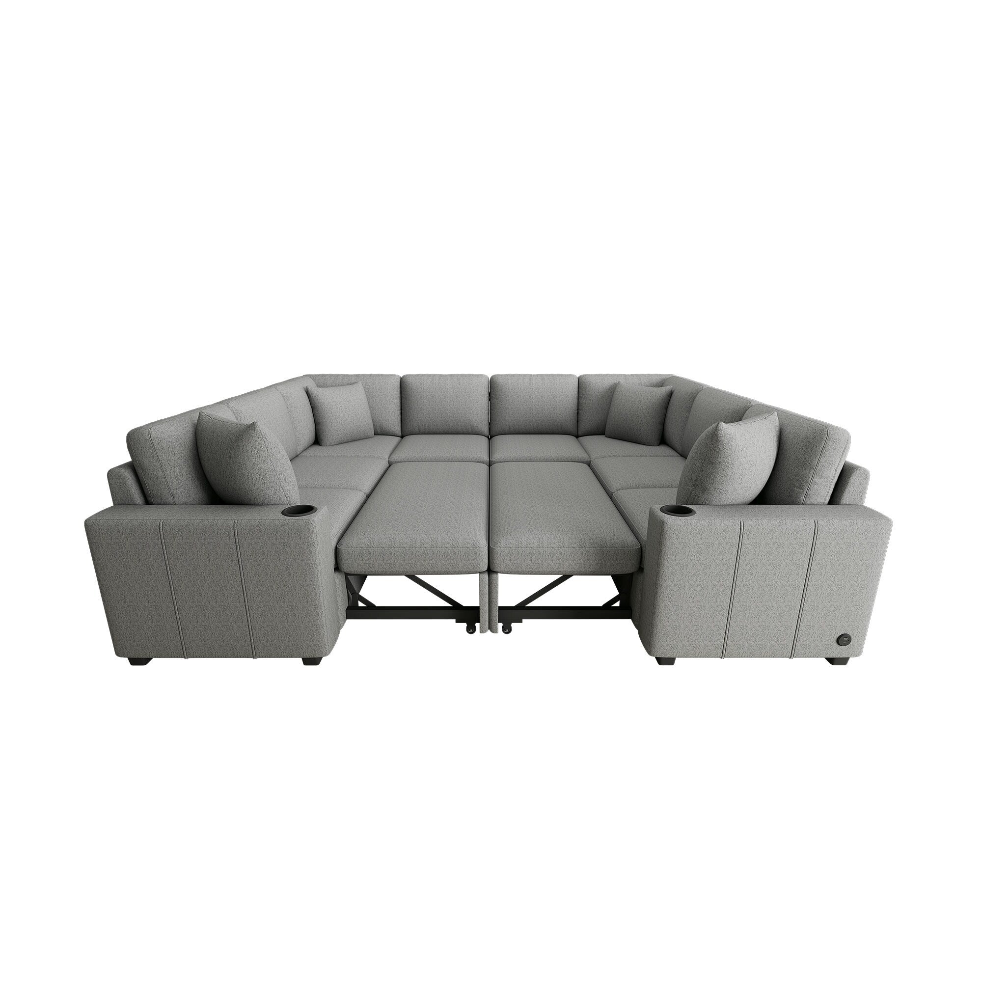 108 Inch Modular UâShaped Sectional Sofa with Pull Out Sleeper, USB Ports and Dual Cup Holders for Living Room