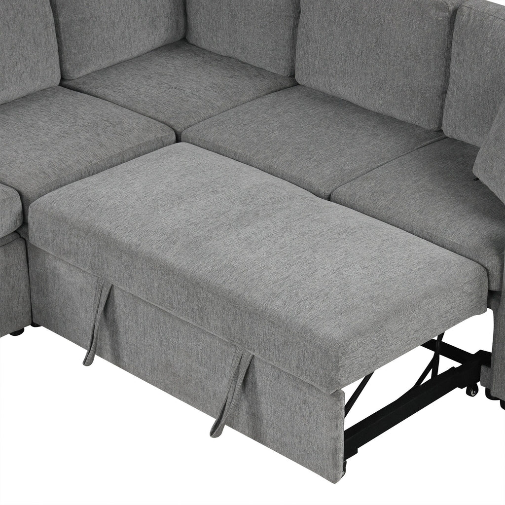 108 Inch Modular UâShaped Sectional Sofa with Pull Out Sleeper, USB Ports and Dual Cup Holders for Living Room