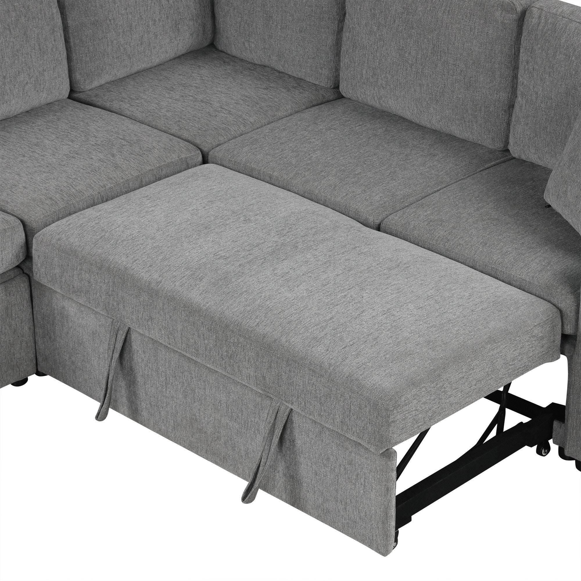 108 Inch Modular UâShaped Sectional Sofa with Pull Out Sleeper, USB Ports and Dual Cup Holders for Living Room