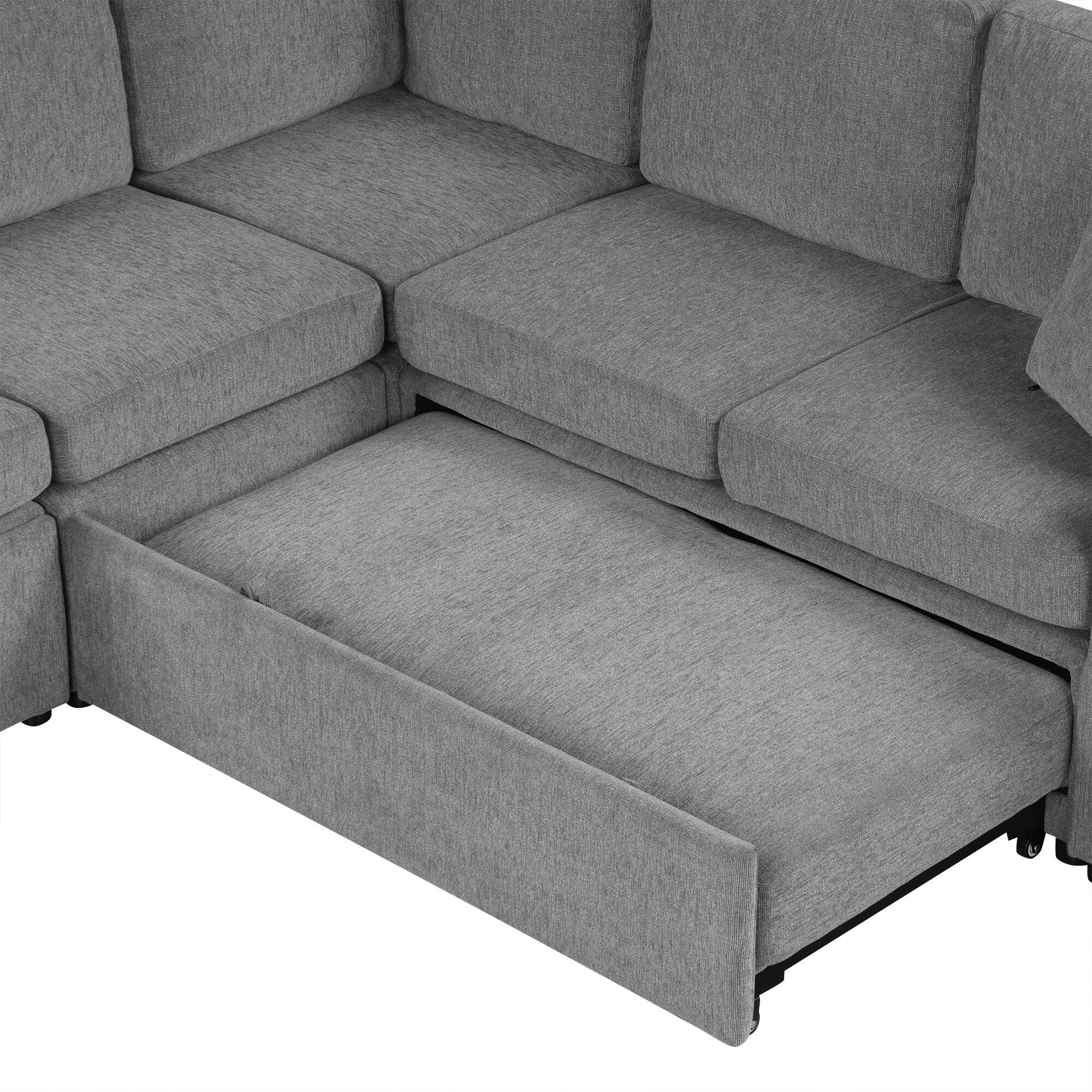 108 Inch Modular UâShaped Sectional Sofa with Pull Out Sleeper, USB Ports and Dual Cup Holders for Living Room