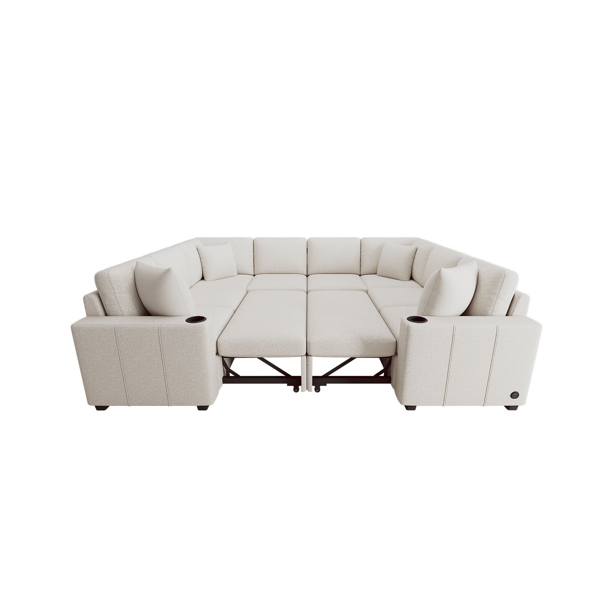 108 Inch Modular UâShaped Sectional Sofa with Pull Out Sleeper, USB Ports and Dual Cup Holders for Living Room