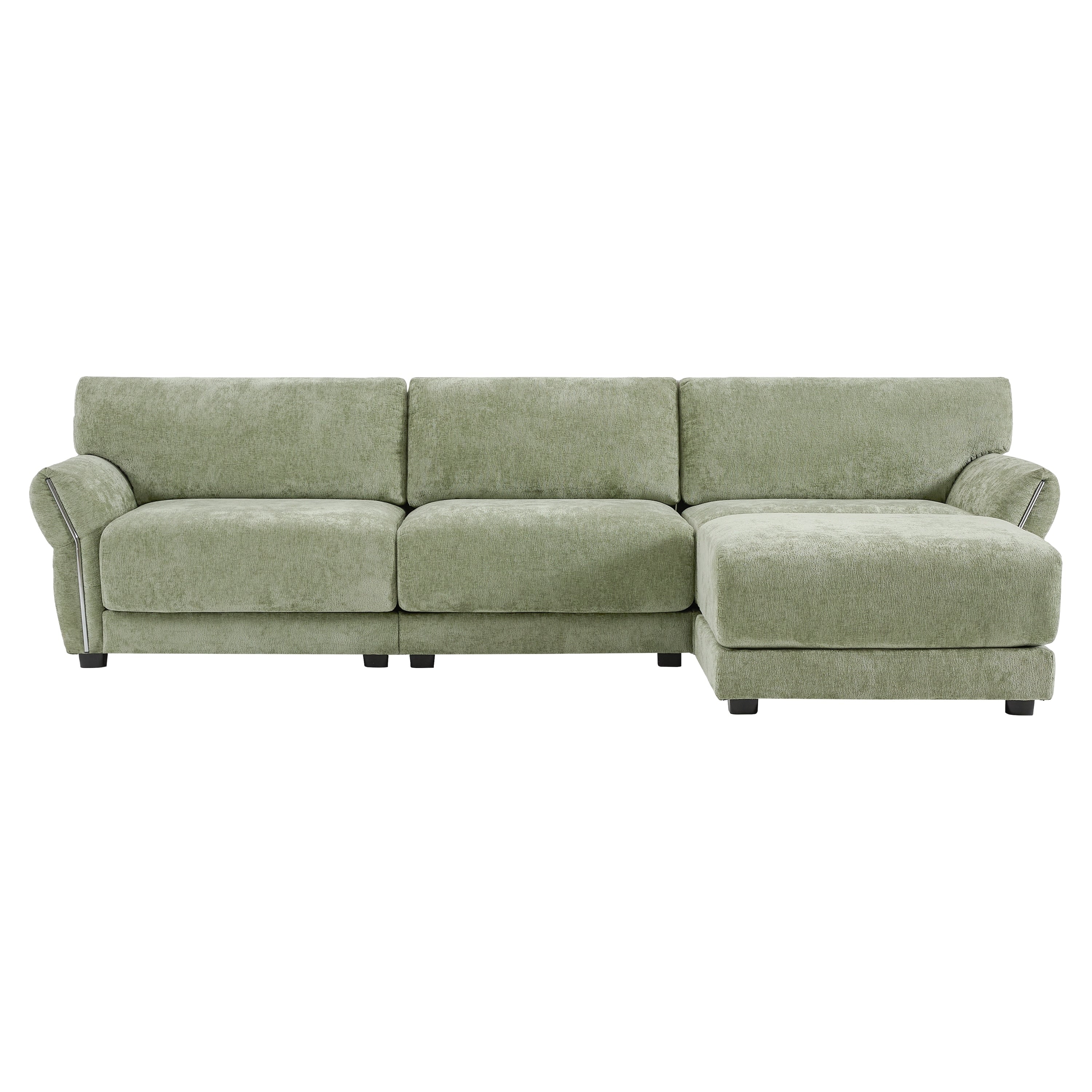 110 Inch L-Shaped Chenille Sectional Sofa with USB and Type-C Charging, Petal Armrests, Movable Ottoman for Living Room