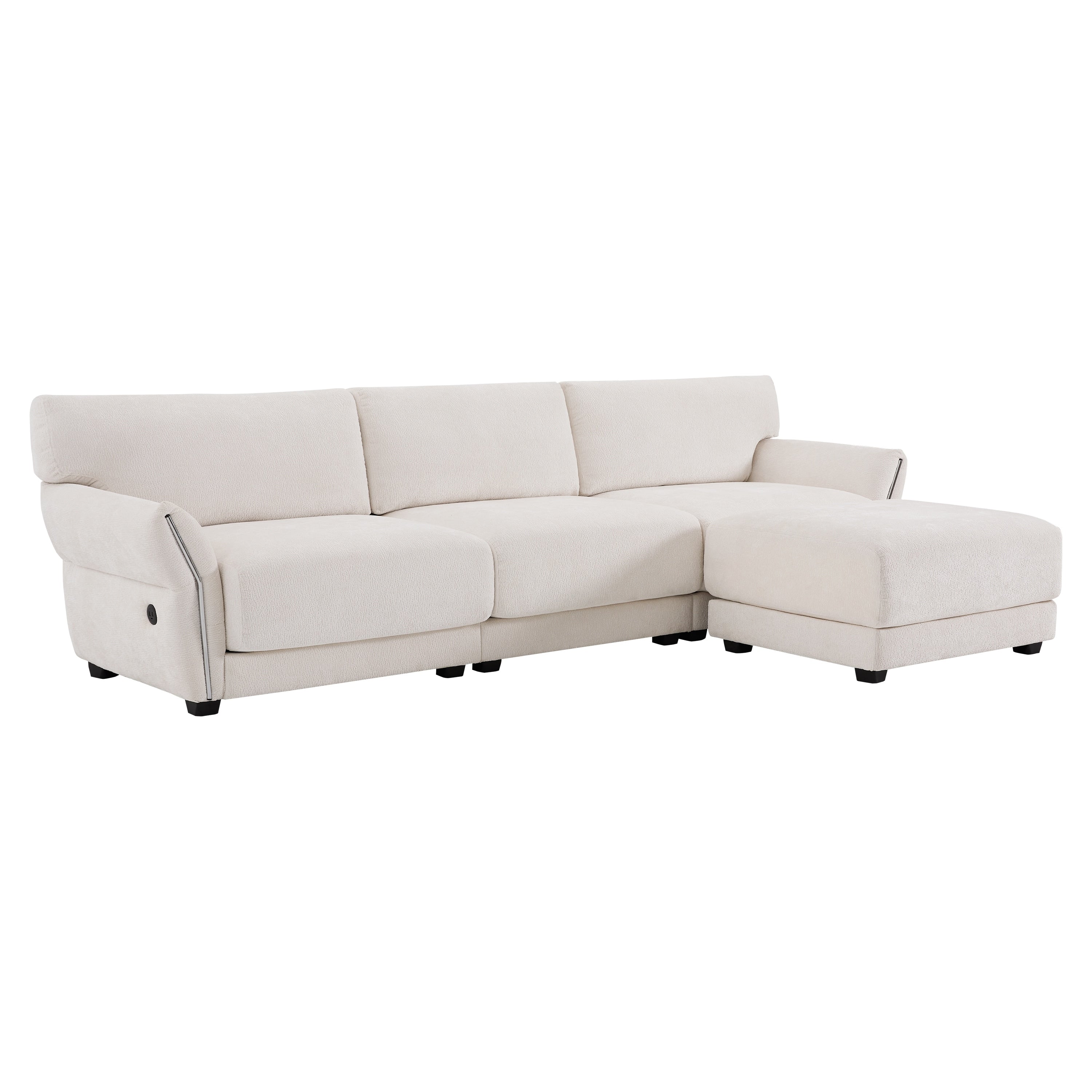 110 Inch L-Shaped Chenille Sectional Sofa with USB and Type-C Charging, Petal Armrests, Movable Ottoman for Living Room