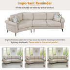 111 3 Seater Sofa Couch, Chenille Curved Sofa Couch with 2 Printed Pillows Modern Upholstered Sofa for Living Room
