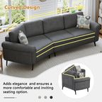 111 3 Seater Sofa Couch, Chenille Curved Sofa Couch with 2 Printed Pillows Modern Upholstered Sofa for Living Room