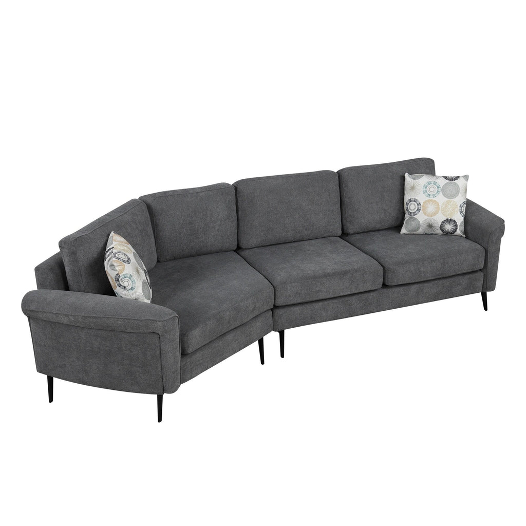 111 3 Seater Sofa Couch, Chenille Curved Sofa Couch with 2 Printed Pillows Modern Upholstered Sofa for Living Room