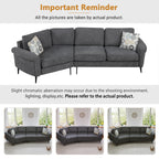 111 3 Seater Sofa Couch, Chenille Curved Sofa Couch with 2 Printed Pillows Modern Upholstered Sofa for Living Room