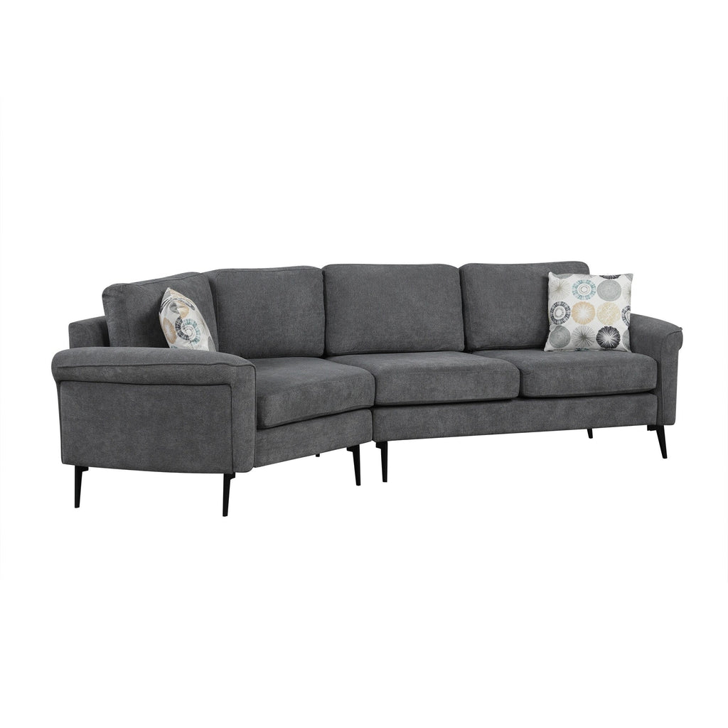 111 3 Seater Sofa Couch, Chenille Curved Sofa Couch with 2 Printed Pillows Modern Upholstered Sofa for Living Room