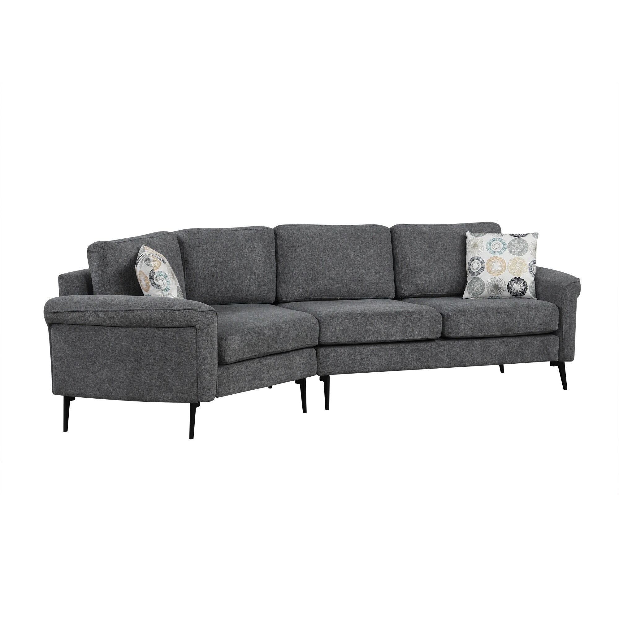 111 3 Seater Sofa Couch, Chenille Curved Sofa Couch with 2 Printed Pillows Modern Upholstered Sofa for Living Room
