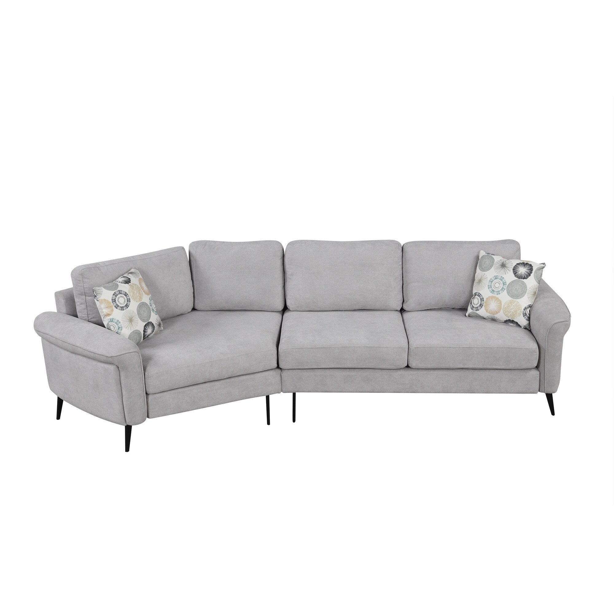 111 3 Seater Sofa Couch, Chenille Curved Sofa Couch with 2 Printed Pillows Modern Upholstered Sofa for Living Room