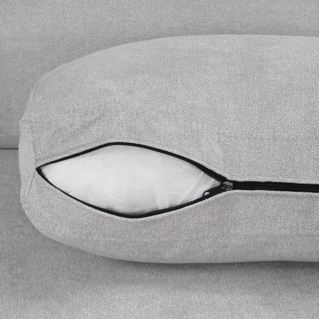 111 3 Seater Sofa Couch, Chenille Curved Sofa Couch with 2 Printed Pillows Modern Upholstered Sofa for Living Room