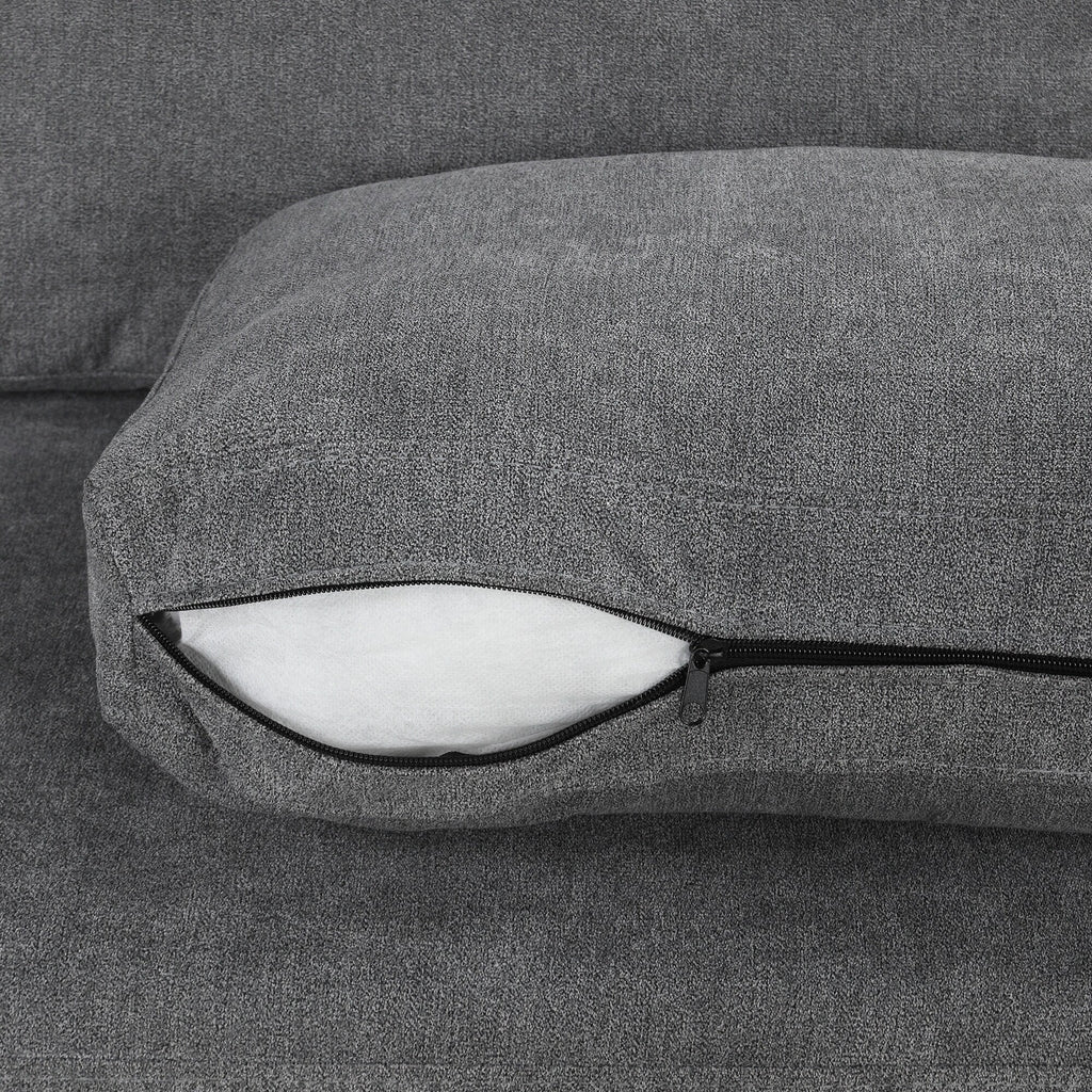 111 3 Seater Sofa Couch, Chenille Curved Sofa Couch with 2 Printed Pillows Modern Upholstered Sofa for Living Room