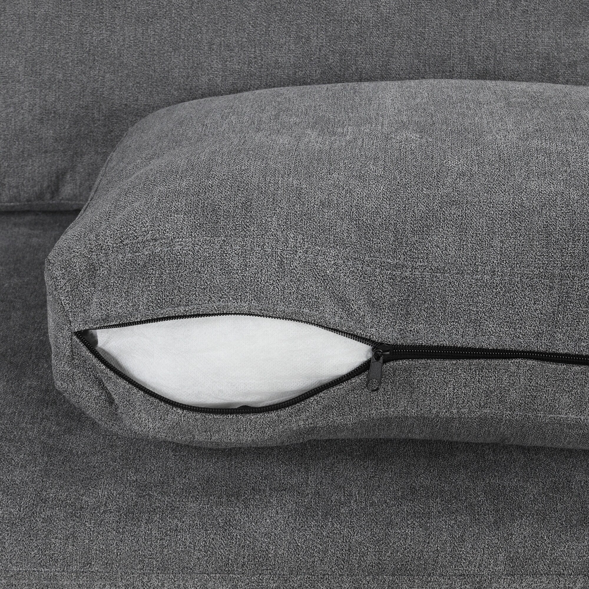 111 3 Seater Sofa Couch, Chenille Curved Sofa Couch with 2 Printed Pillows Modern Upholstered Sofa for Living Room