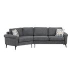 111 3 Seater Sofa Couch, Chenille Curved Sofa Couch with 2 Printed Pillows Modern Upholstered Sofa for Living Room