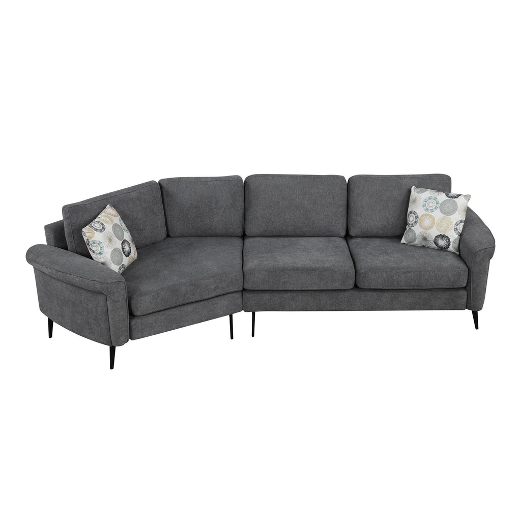 111 3 Seater Sofa Couch, Chenille Curved Sofa Couch with 2 Printed Pillows Modern Upholstered Sofa for Living Room