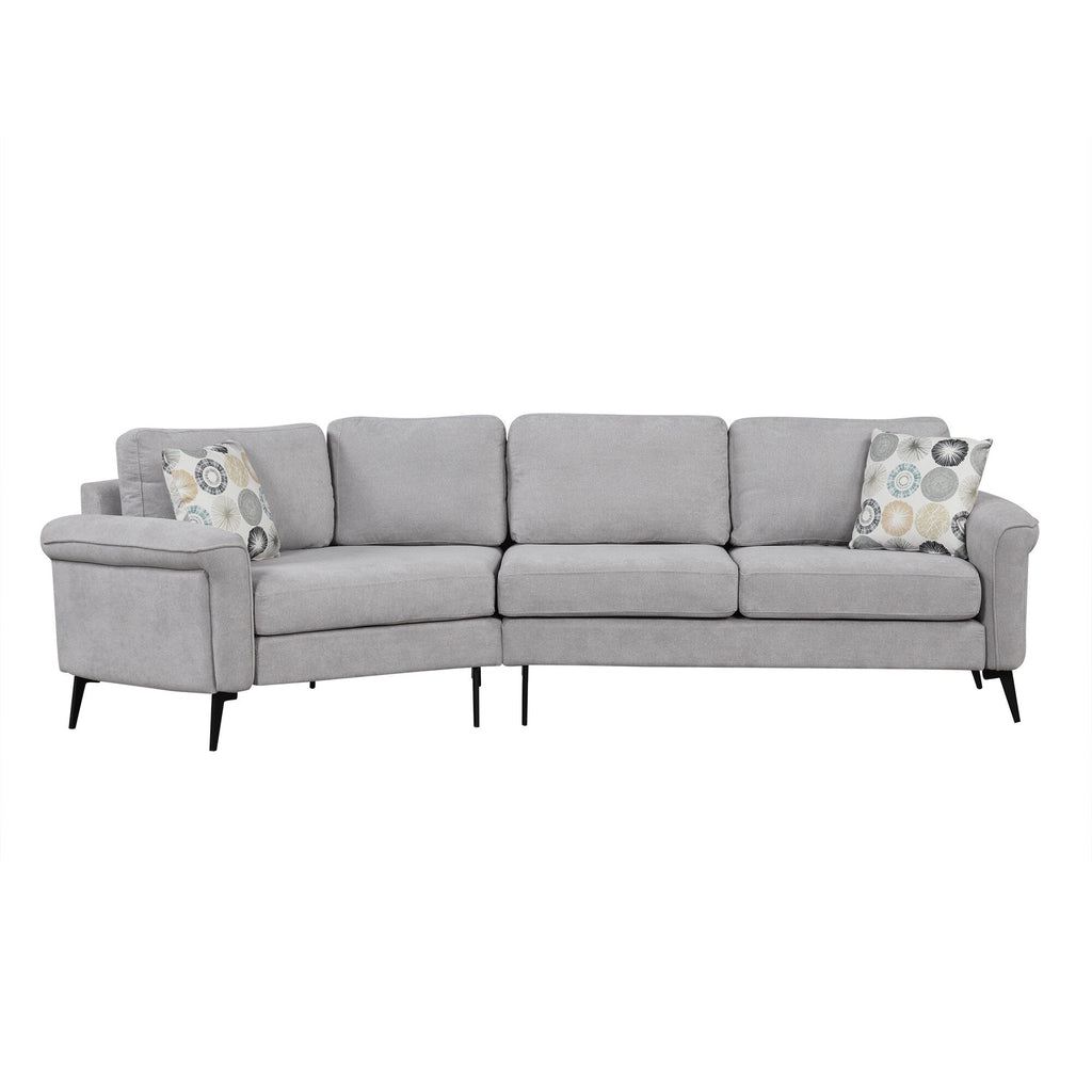 111 3 Seater Sofa Couch, Chenille Curved Sofa Couch with 2 Printed Pillows Modern Upholstered Sofa for Living Room