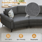 111 3 Seater Sofa Couch, Chenille Curved Sofa Couch with 2 Printed Pillows Modern Upholstered Sofa for Living Room