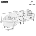111 3 Seater Sofa Couch, Chenille Curved Sofa Couch with 2 Printed Pillows Modern Upholstered Sofa for Living Room