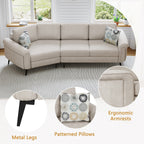 111 3 Seater Sofa Couch, Chenille Curved Sofa Couch with 2 Printed Pillows Modern Upholstered Sofa for Living Room