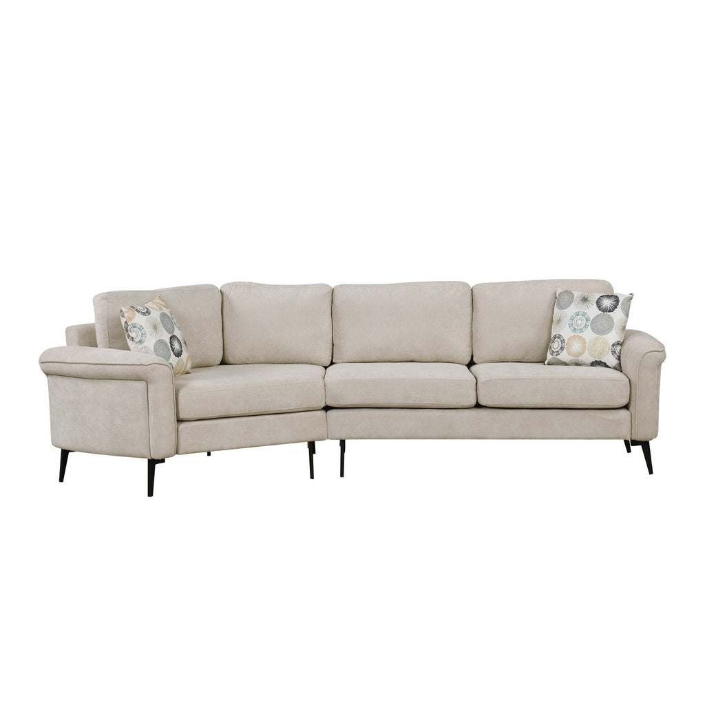 111 3 Seater Sofa Couch, Chenille Curved Sofa Couch with 2 Printed Pillows Modern Upholstered Sofa for Living Room