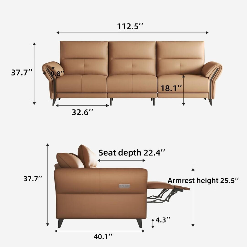 112.5'' Vegan Leather Power Reclining Sofa with USB Charging Port
