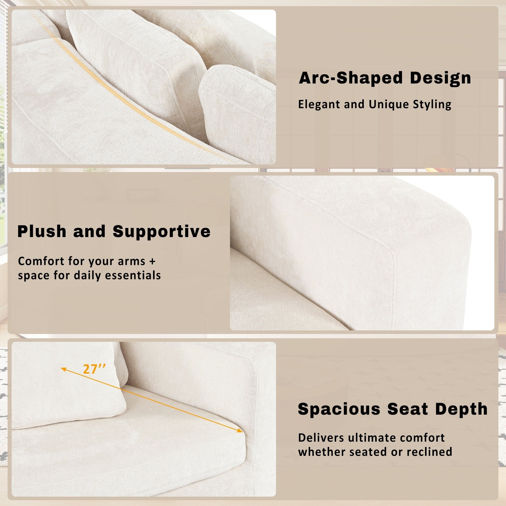 115.7 Pure Foam Modular Sofa, 2-Piece Set with 5 Cushions, 4-Seater, Chenille Jacquard Fabric, Curved Design