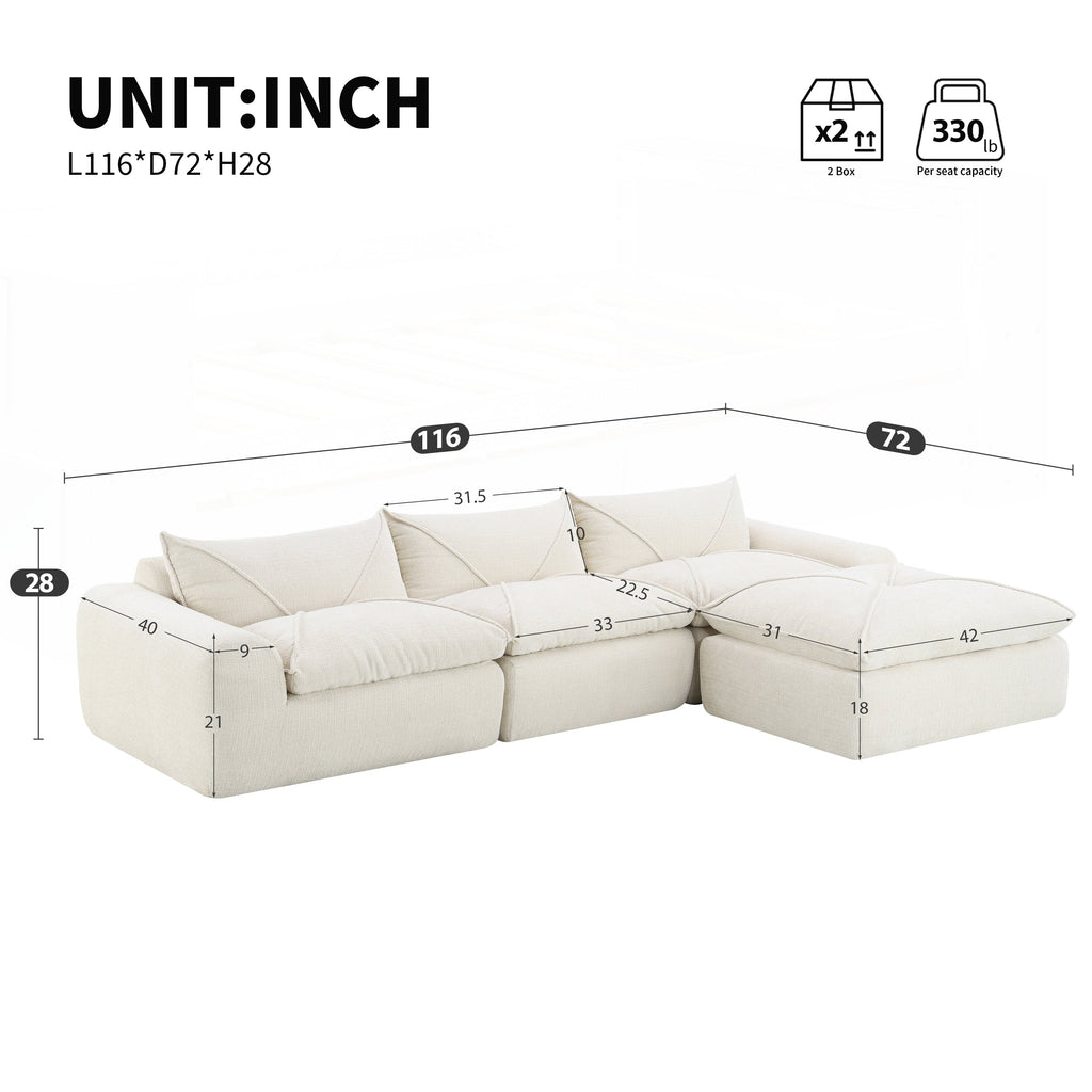 116 Inch Fully Compressed Sofa with High Density Foam