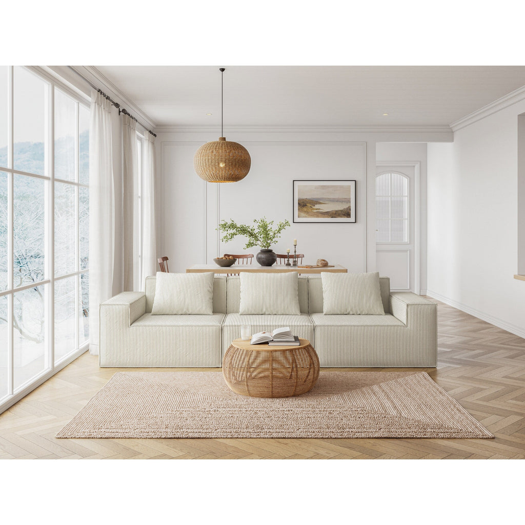 118 Inch Modular Convertible Sofa Bed 3 Seater White Corduroy Velvet