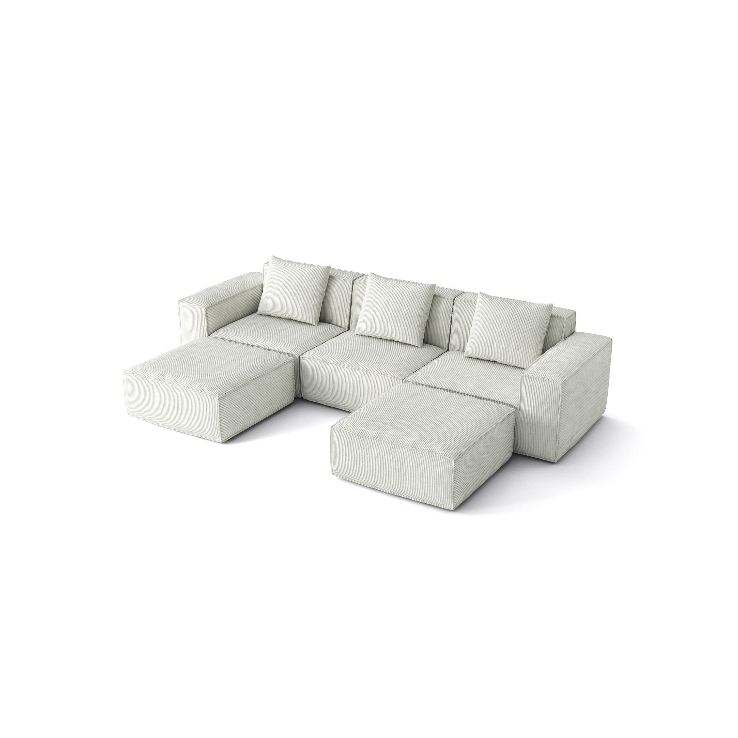 118 Inch Modular Convertible Sofa Bed 3-Seater with Footrests White Cloud Velvet