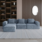 118 Inch Modular Sofa Bed Convertible 3 Seater with Footrest Gray Corduroy Velvet