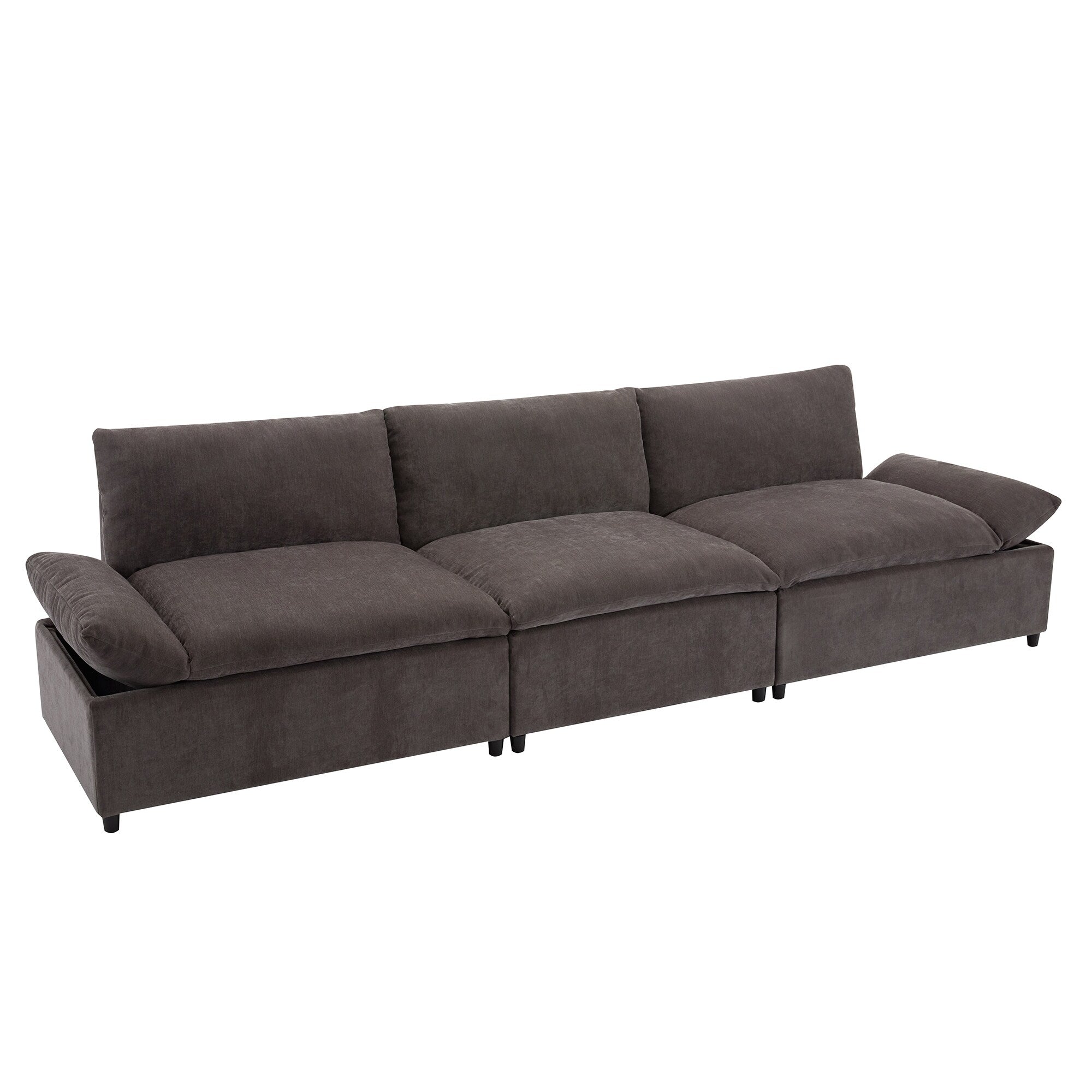 119.5 Large Polyester 3-seater Sofa with 2 Storage Units and Rubber Wood Legs for Living Room