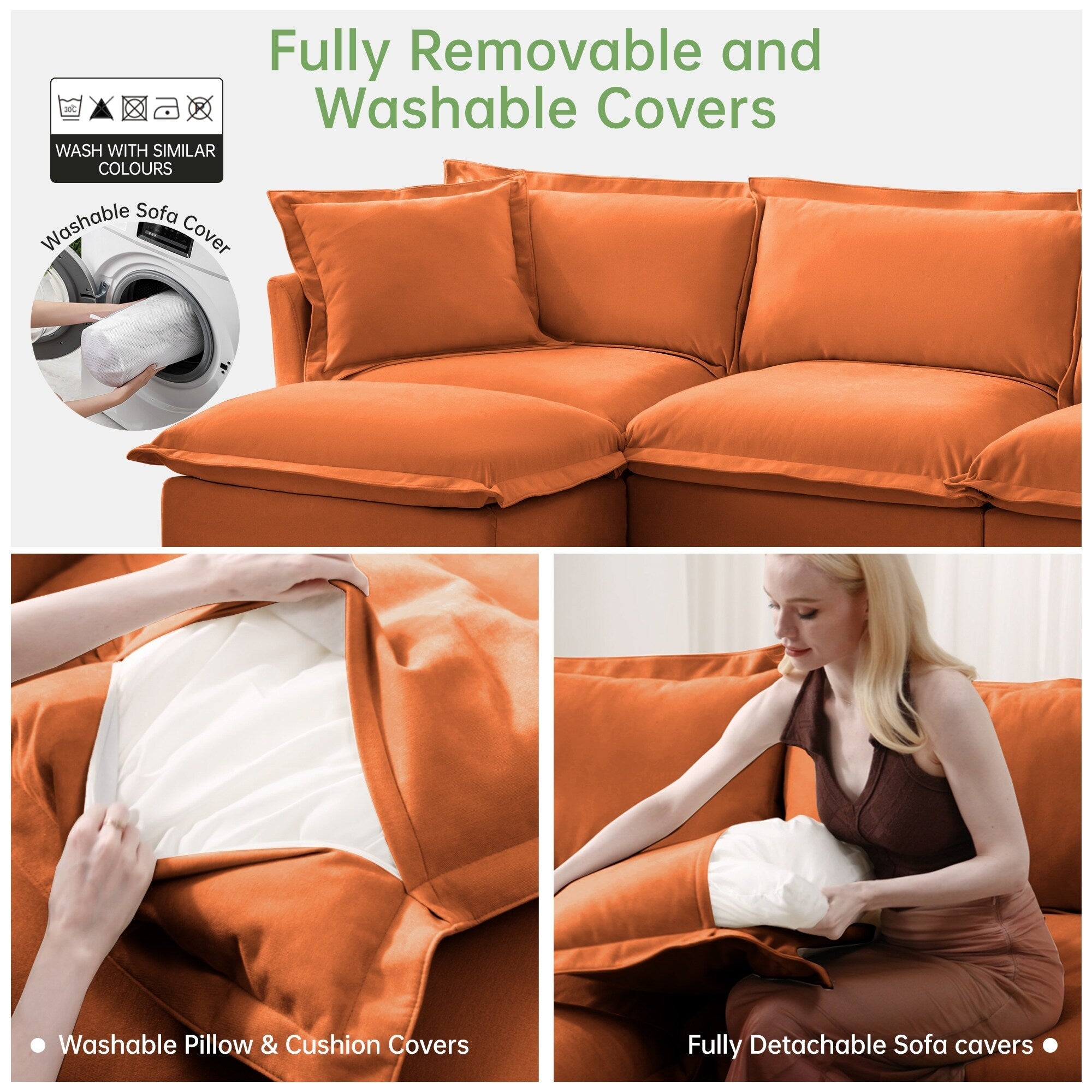 120 Chenille 4-Seater Sofa with Soft Multiple Big Pillows for living room and bedroom